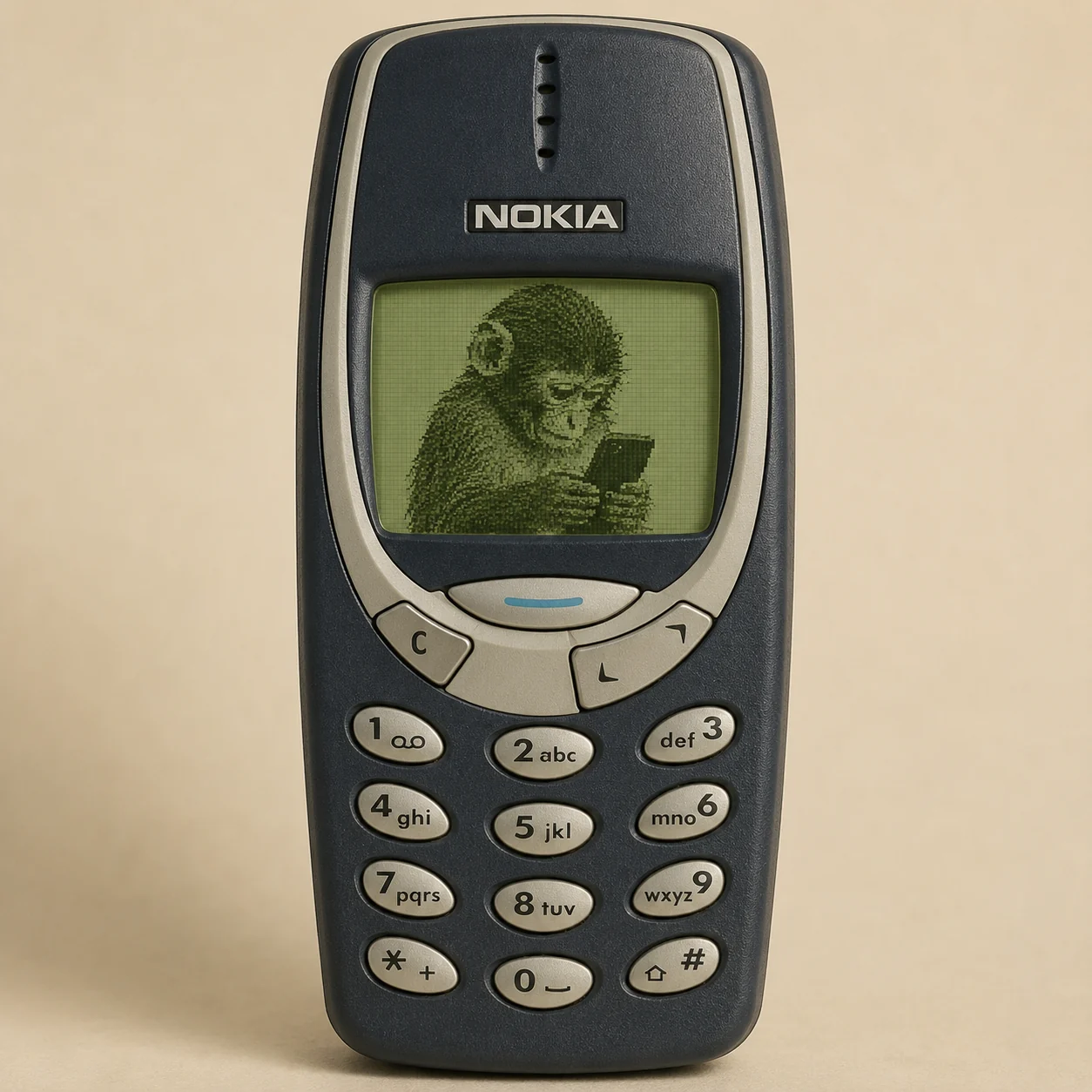 Original Apeon3310 inside a classic monochrome mobile phone